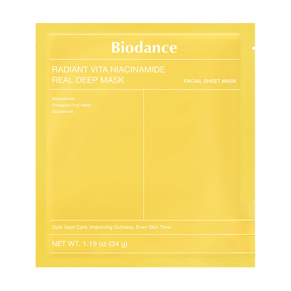Гідрогелева маска для вирівнювання тону шкіри обличчя Biodance Radiant Vita Niacinamide Real Deep Mask з ніацинамідом, 34 г